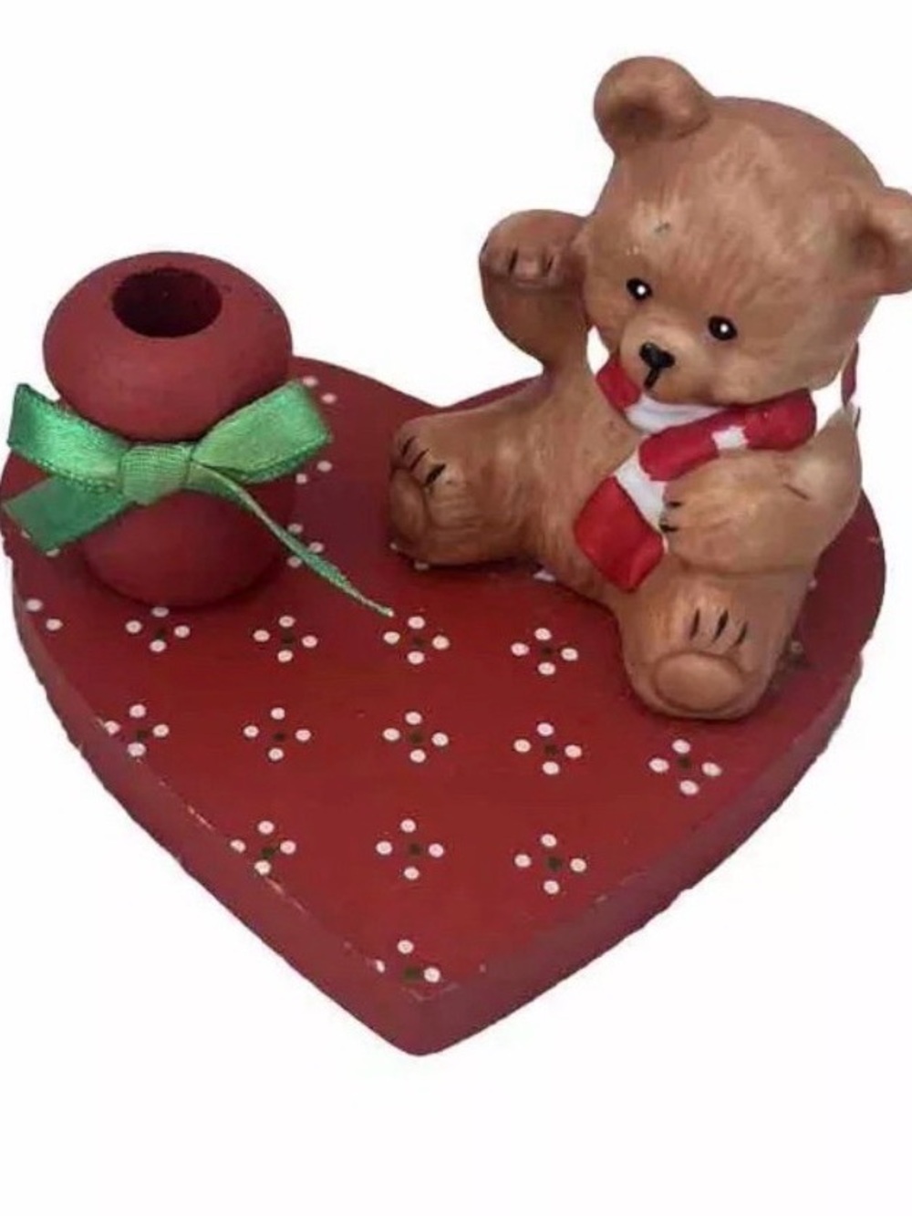 Vintage Wang's International Christmas 1988 Bear Heart Candle Holder